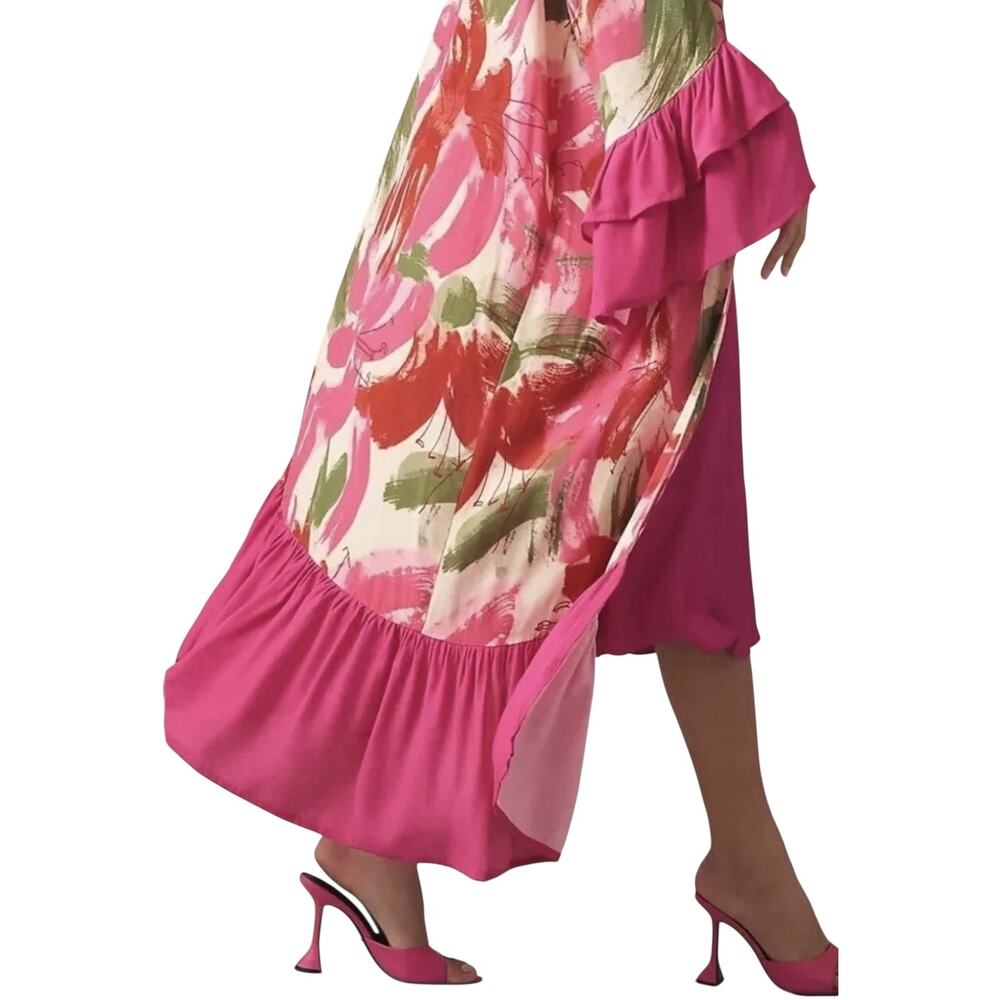 Anthropologie Bel Kazan Floral Kaftan Kimono Maxi Duster Ruffles Bell Sleeve OS - Picture 4 of 15